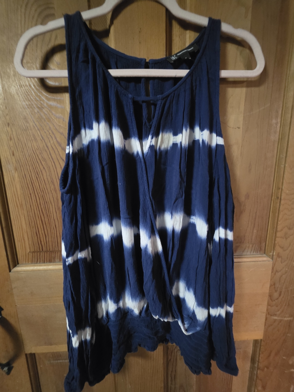 INC International Concepts Navy and White Tie-Dye Long Sleeve Blouse